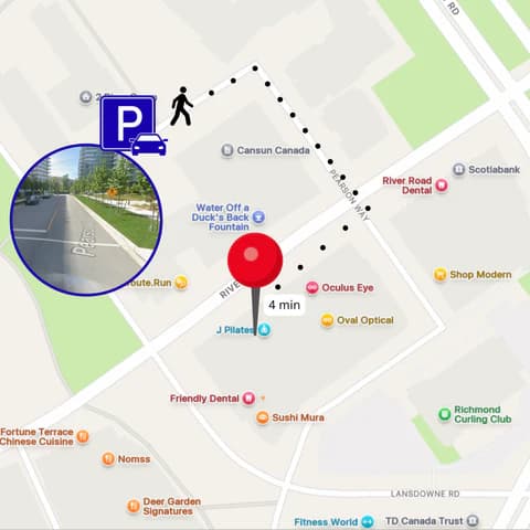 Walking route to Pearson Way parking